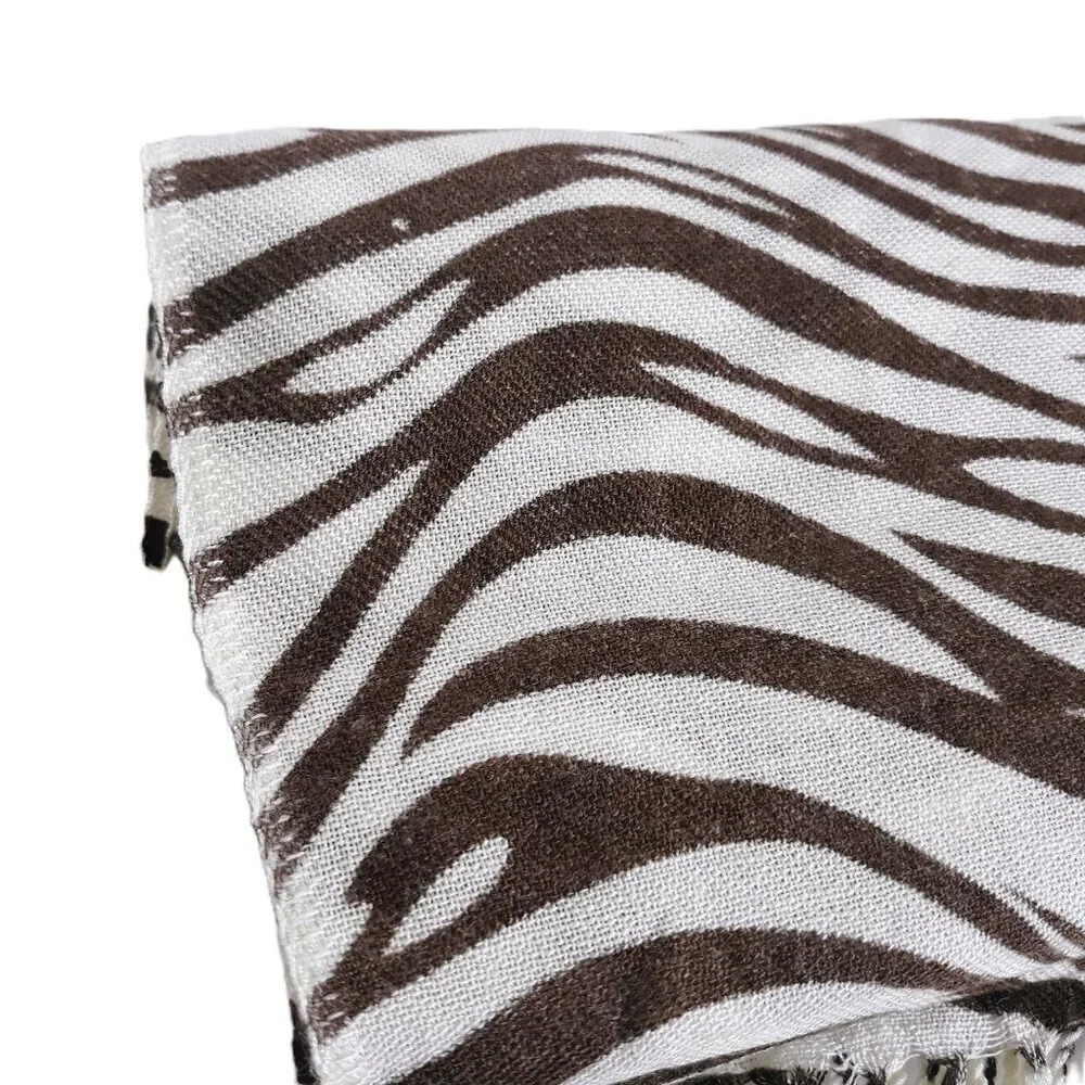 Zebra Print Fringed Pashmina Scarf 27x73